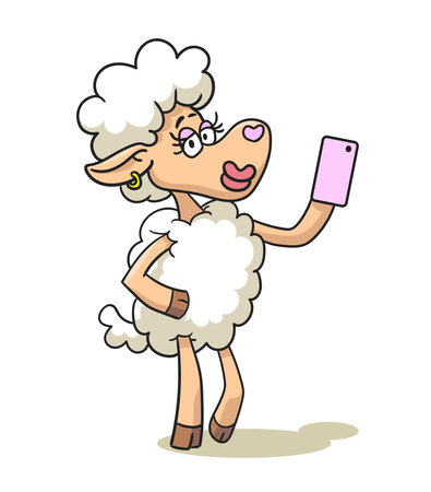 Fashionable sheep takes a picture of himselfのイラスト素材