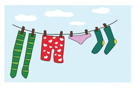 clothes on the rope on sky backgroundのイラスト素材