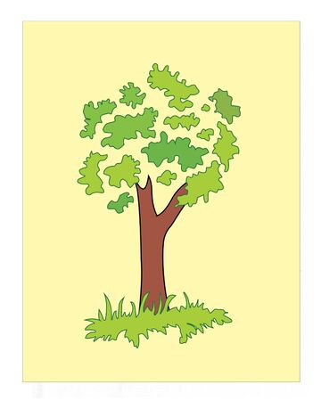 tree with green leaves on green grassのイラスト素材