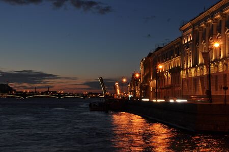 Neva river at night, Saint Petersburg, Russiaの写真素材