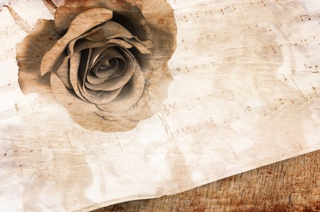 The rose on notebooks with musical notesの写真素材