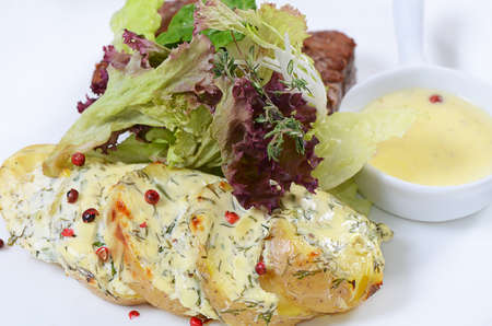 potatoes with meat in sauce with pepperの写真素材