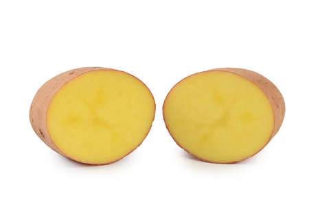 Potato close up isolated on white backgroundの写真素材