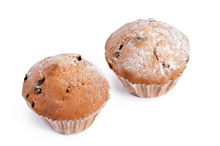 Fruitcake with raisin isolated on white backgroundの写真素材