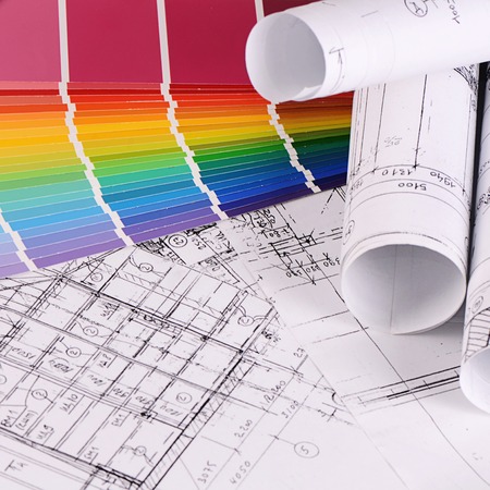 Projects of houses with a color paletteの写真素材