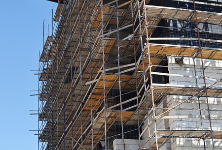 Construction of the wooden house close up