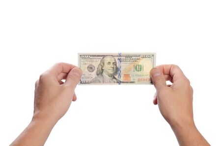 Dollars in man hand isolated on white