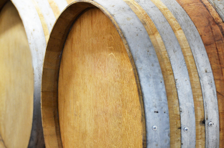 The wooden barrels for wine close up