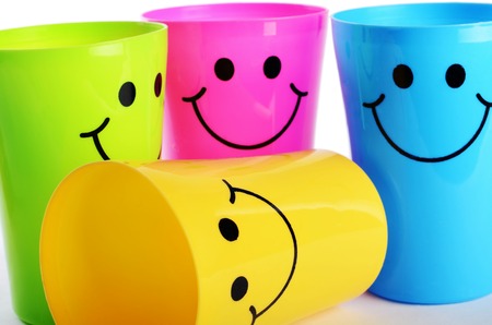 The a plastic colorful cups close upの写真素材