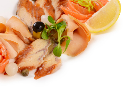 Salted herring with boiled potatoes and onionsの写真素材