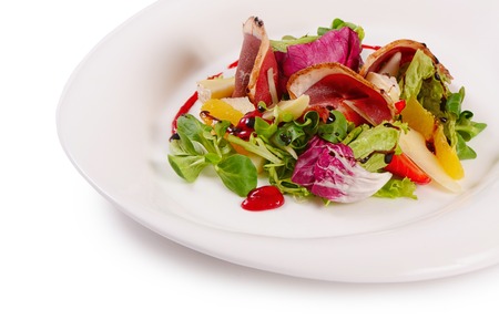 Salad with smoked duck breast close upの写真素材