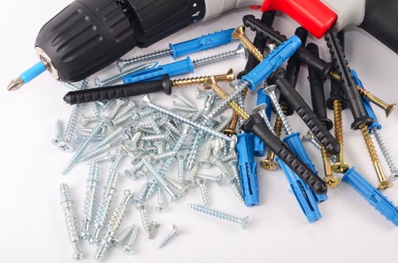 The new screwdriver with screws close upの写真素材