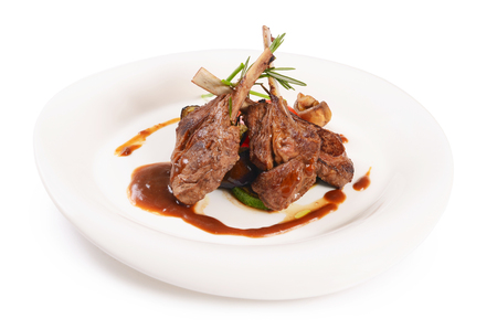 Rack of lamb grill with an asparagusの写真素材