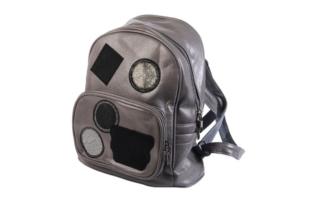 Grey backpack for teenager isolated on whiteの写真素材