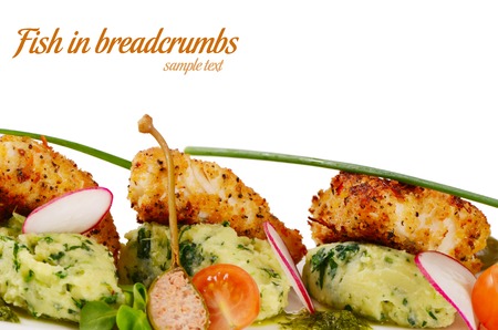 The fish in breadcrumbs with mashed potatoesの写真素材
