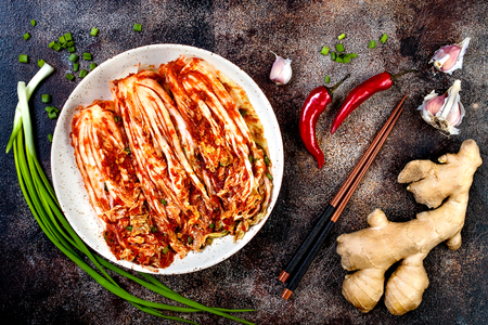 Preparing cabbage kimchi. Korean traditional cuisine. Fermented food.の写真素材