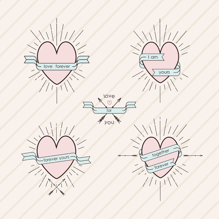 Set of design elements in vintage style with declarations of loveのイラスト素材