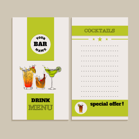 Vector drink menu design. Template with hand-drawn graphic. Flyer, brochureのイラスト素材