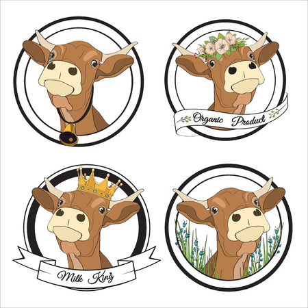 Set of vector cows for logos, badges, labels and design elementsのイラスト素材