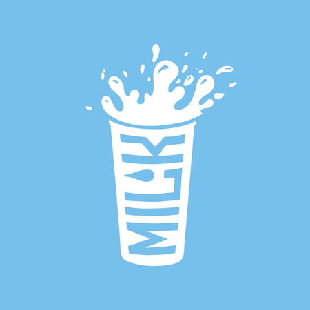 A glass of milk with splashes and the word milk. Vector silhouette.のイラスト素材