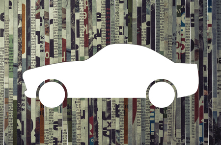 Icon of car cut from newspaper. Concept of car buying, rent, express delivery.の写真素材