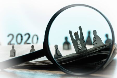 Business recruitment or hiring photo concept. Looking for talent. Icons of candidates are standing...