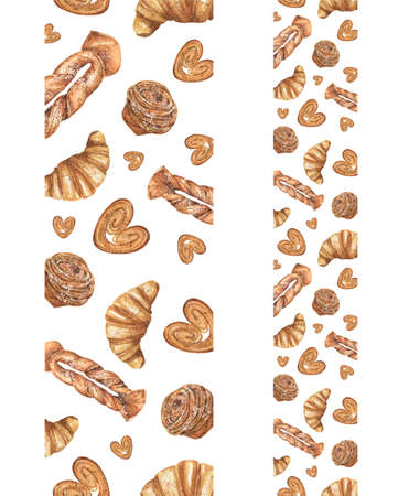 set of seamless borders with pattern of pastriesの写真素材