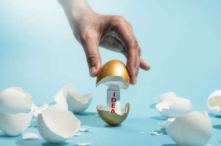 A new idea inside the golden egg. The concept of a new idea.の写真素材