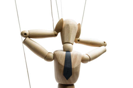 Control. Marionette on the strings. Business concept.