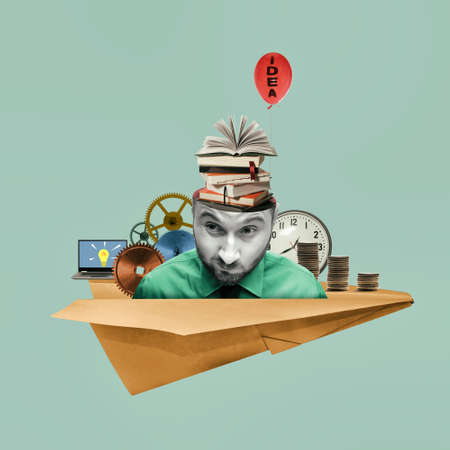 Concept of creativity, inspiration, ideas. Art collage with business ideas.の写真素材