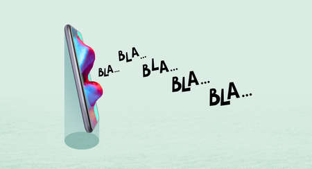 Chatting on a smartphone, gossip. Art collage.の写真素材