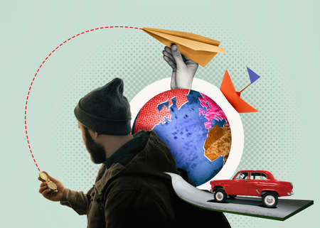 Red paper heart under an umbrella, art collage. The concept of life and health insurance, marriage counseling, charity.の写真素材