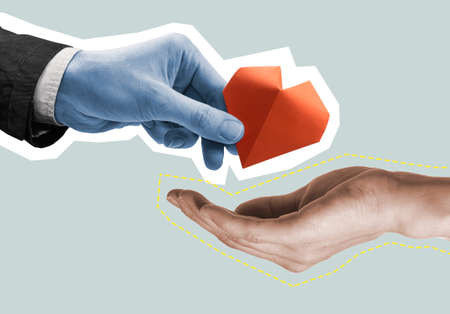 A hand that gives hope. A metaphor for help and charity. Contemporary art collage.