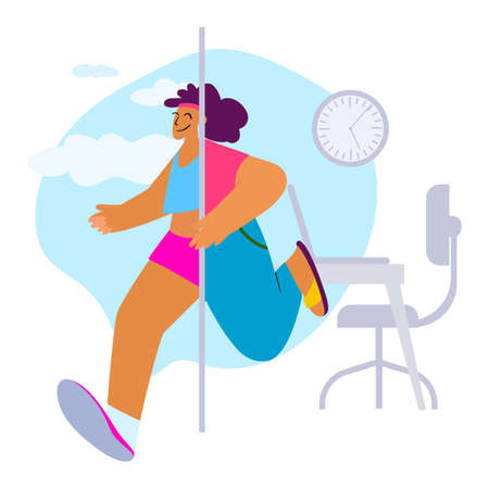 Run after work day. Woman office worker transform of runner. Concept health lifestyle, passion physical and mental health careのイラスト素材