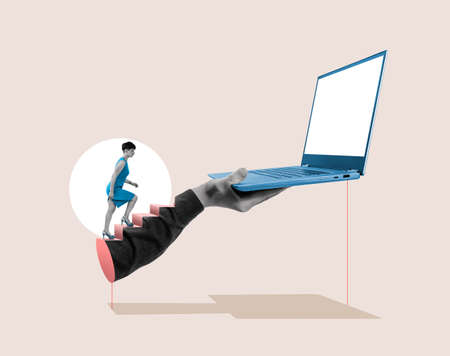 Climbing the career ladder. Digital technologies and education. art collage.の写真素材