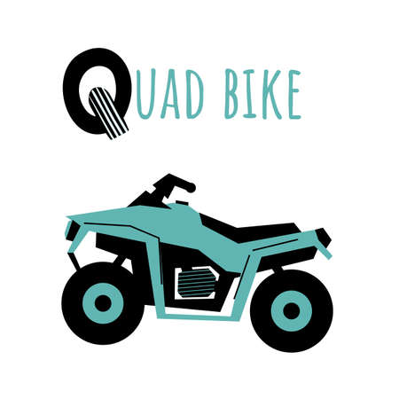 Letter Q and Quad bike. Children ABC poster with transport. Quad bike for kids learning English vocabularyのイラスト素材