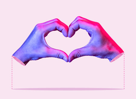 Two hands folded in the shape of a heart. Concept of love and charity.の写真素材