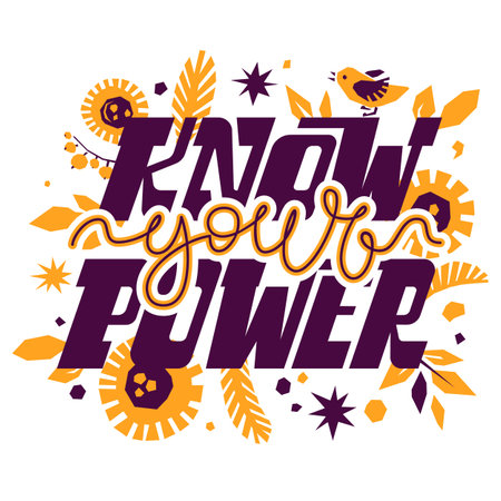 Know your power. Motivational quote. Lettering with flowers and leaves. Folk ornamentのイラスト素材