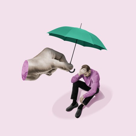 Psychological therapy and mental health protection, art collage.の写真素材