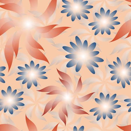 vector seamless floral pattern with abstract flowers and birds on a blue backgroundのイラスト素材