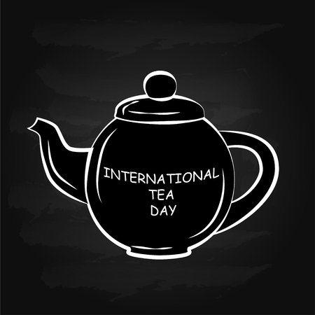 Black And White Drawing Of A Teapot. Silhouette Of A Teapot. Lettering On A Teapot shape.のイラスト素材