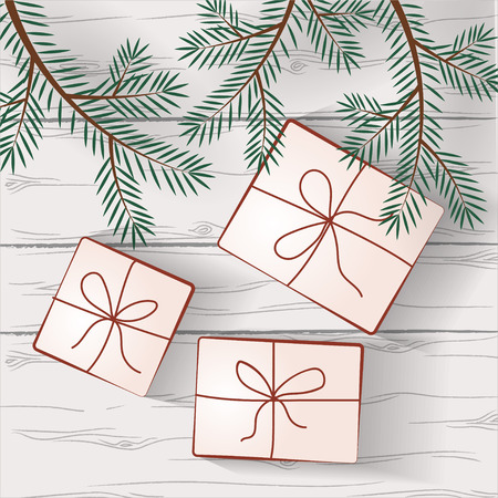 Image of gifts on a background of white wooden boardsのイラスト素材