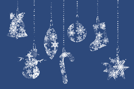 Silhouettes of Christmas elements on snowflakes background. EPS10のイラスト素材