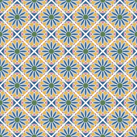 Floral Seamless Checkered Pattern On Yellow Background