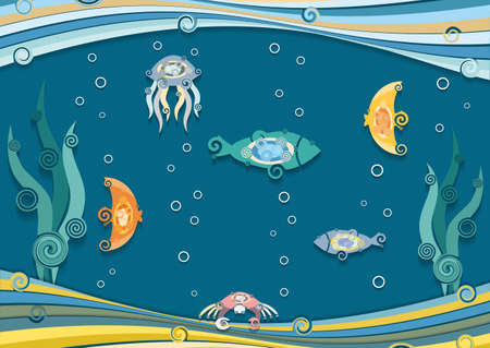 Abstract decorative fish. Cartoon style, paper cut
