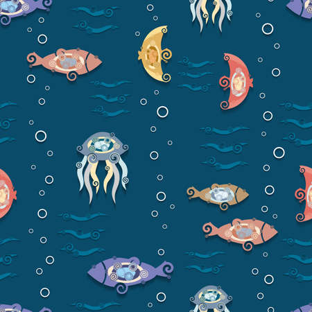 Abstract decorative fish. Cartoon style, paper cutの写真素材