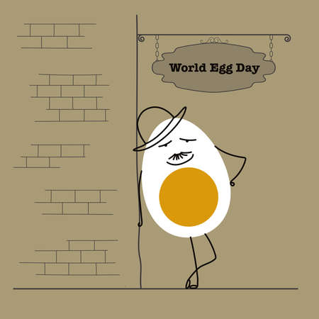 World Egg Day. Illustration of an egg in a retro style. Cartoon flat vector illustrationのイラスト素材