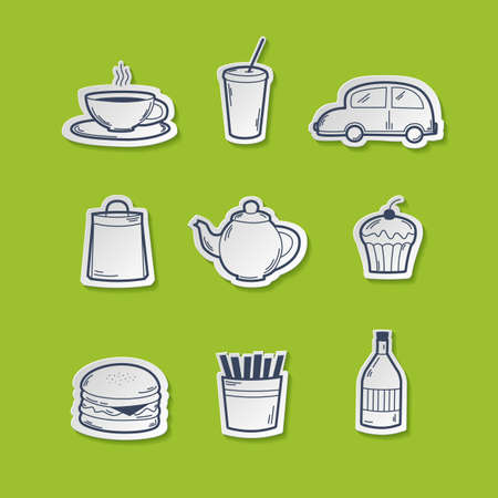 Fast food icons set on a green backgroundのイラスト素材