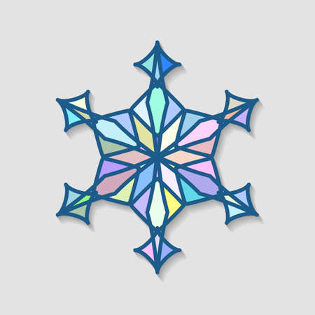 Mosaic snowflake icon consisting of multicolored fragmentsのイラスト素材
