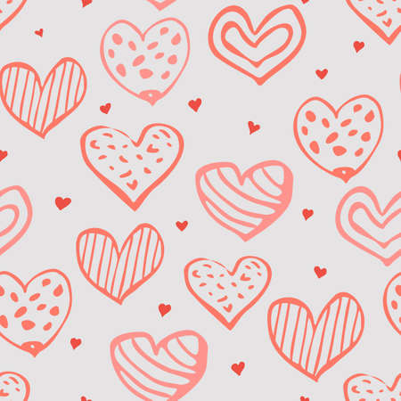 Seamless pattern with hand-drawn hearts in boho style.のイラスト素材